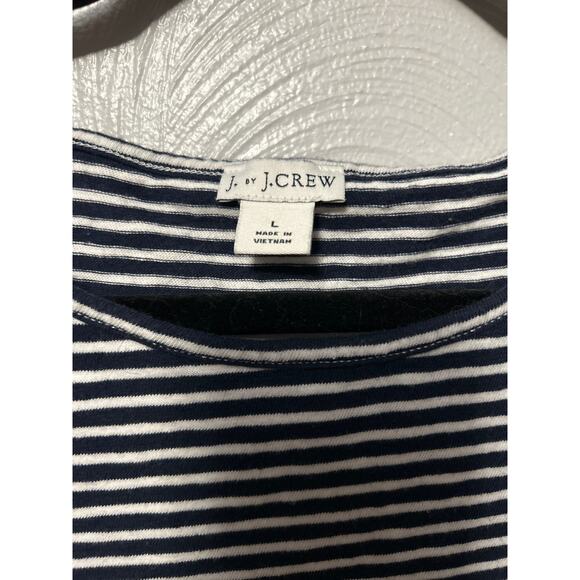 J by J Crew Navy Blue White Tee Striped Capped Sleeve Lace Eyelet Detail Top L - Picture 5 of 10